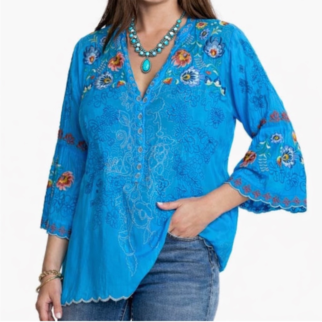 Johnny Was Extremely Heavily Embroidered Bell Sleeved Maverick Blouse Nwt Rare